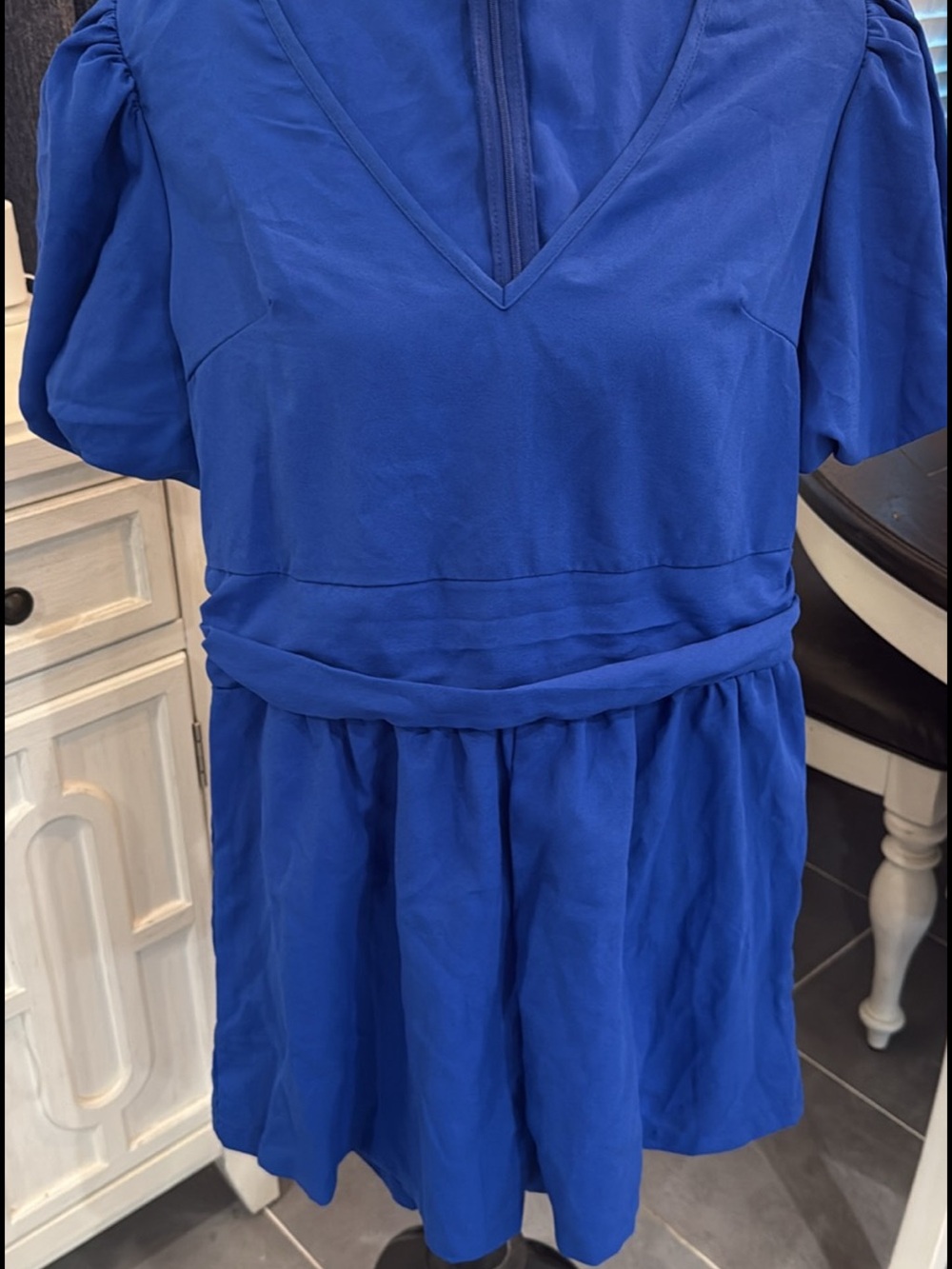 Blue V-Neck Short Sleeve Dress